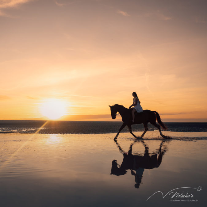 Séance photo à cheval sur la plage du Touquet 